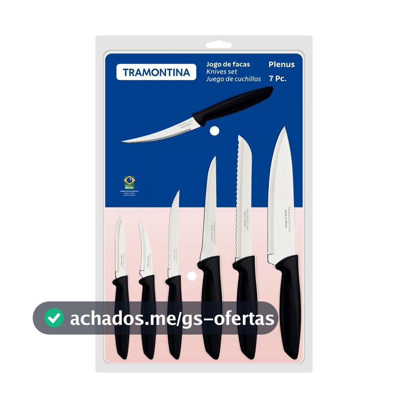 Jogo De Facas Tramontina Plenus Com Lâminas Em Aço Inox E Cabos De Polipropileno Preto 07 Peças