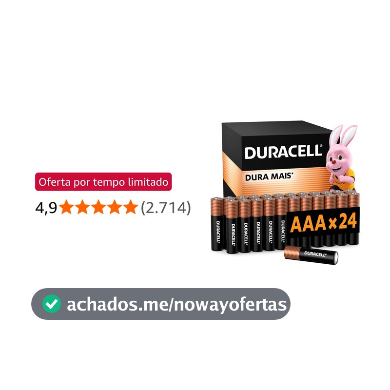 Duracell Pilhas Alcalinas AAA Palito Pack 24 Unidades – Dura Mais - Ideal para Controle de Videogame e Brinquedos