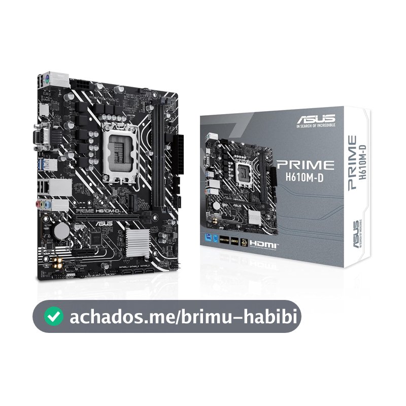 ASUS Placa-mãe Prime H610M-D Intel H610 Micro-ATX (LGA 1700), DDR5, PCIe 4.0, slot M.2, Realtek 1Gb Ethernet, HDMITM/VGA, USB 3.2 Gen 1, SATA 6Gbps, COM Port, RGB Header