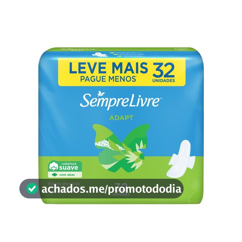 Absorvente com Abas Sempre Livre Adapt, Cobertura Suave, 32 Unidades