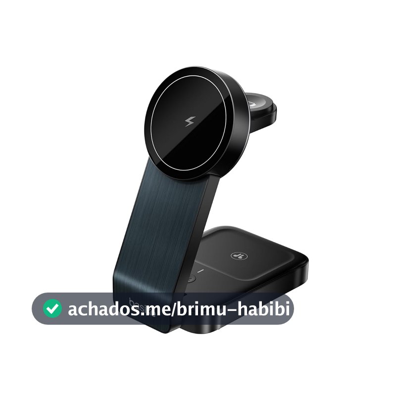 Carregador Sem Fio 3 em 1 15W Dobrável Rápido, Estação Indução Wireless, Compatível com iPhone, iWatch e AirPods, WXC149-preto
