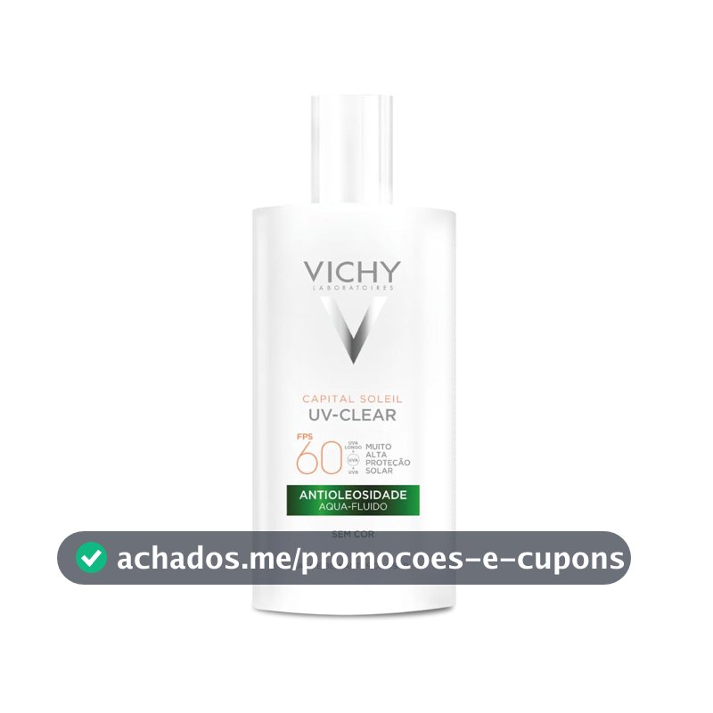 Vichy Capital Soleil UV-Clear Protetor Solar Facial Antioleosidade e Antiacne Sem Cor, Toque Seco FPS 60, com Niacinamida e Ácido Salicílico, Acabamento Invisível, 40g
