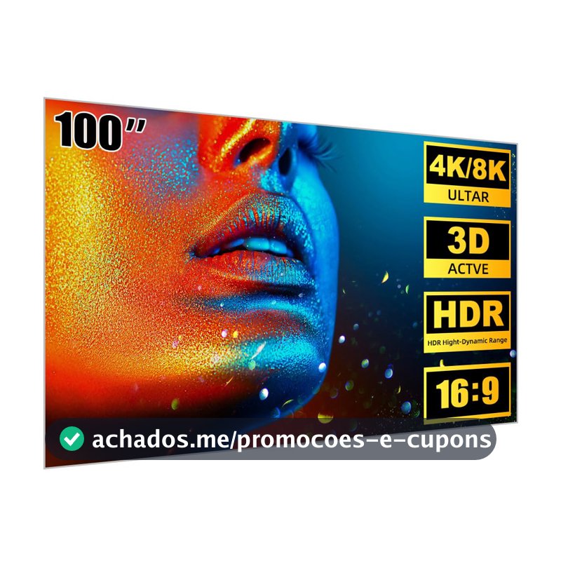 100 Polegadas Tela para Projetor Bettdow, 16:9 Tela Projetor, HD/4K Nítida Sem Reflexos Tela de Projeção Portátil, Ideal para Ambientes Domésticos, Escritórios, Flexível e portátil