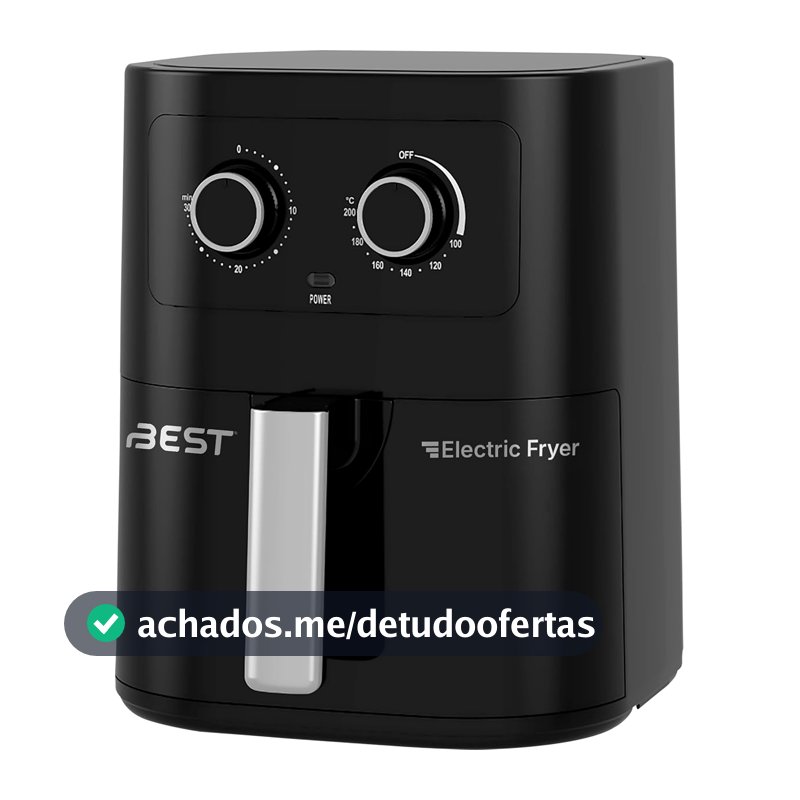 BEST Fritadeira Elétrica Air Fryer 5L, 127v 1500W, Timer 30 Minutos, Temperatura até 200°C, Preto