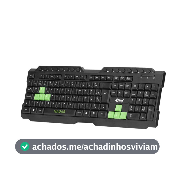 Teclado Gamer USB Membrana, Anti-Ghosting 6 Teclas, ABNT2, 107 Teclas, Preto/Verde, TGHD, ELG