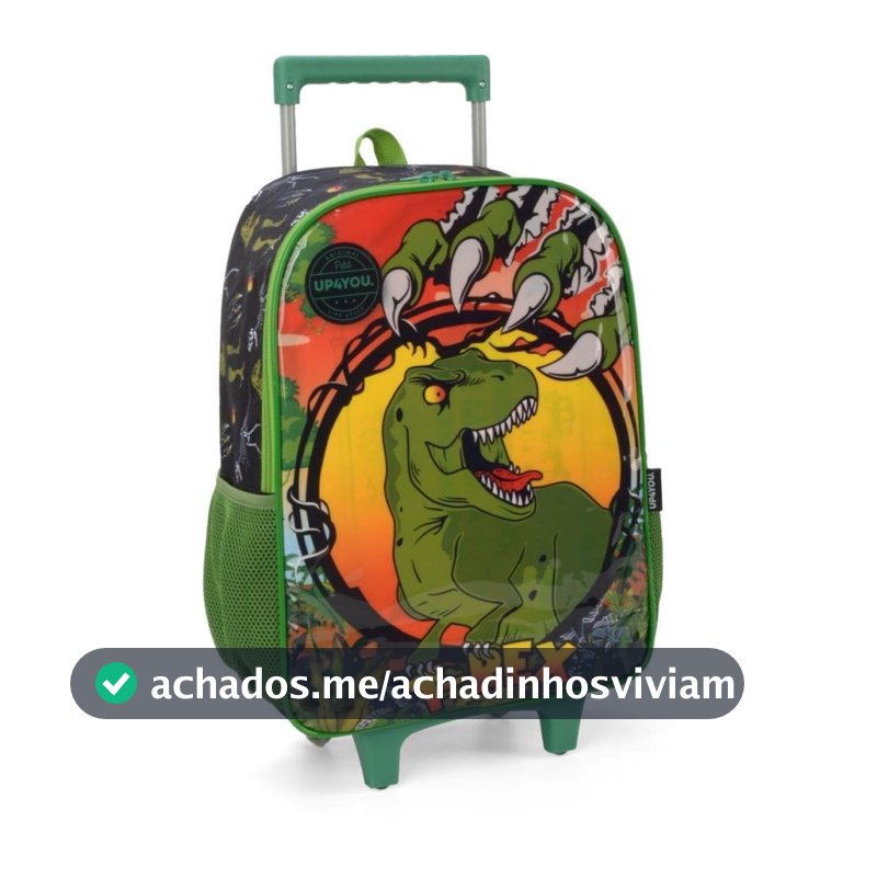 Mochila Escolar, Infantil, com Rodinha, Up4you, Dinossauro, Grande, Preta Luxcel
