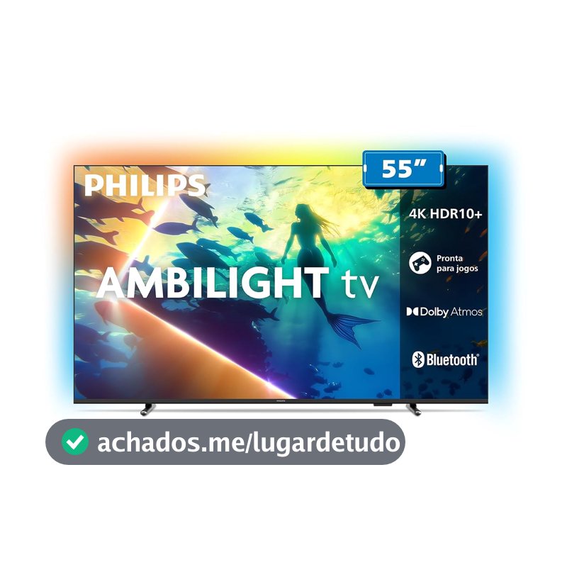 PHILIPS, Smart TV Ambilight 55" 4K, Titan OS, 55PUG8100/78, Comando de Voz, HDR10+/Dolby Atmos, VRR/ALLM, Bluetooth