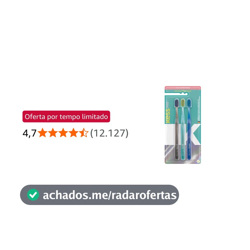Kess, Pack com 3 Escovas Dentais Pro Extra Macias, Cores Sortidas