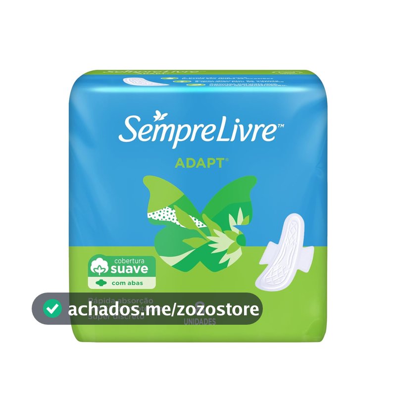 Absorvente com Abas Sempre Livre Adapt, Cobertura Suave, 8 Unidades