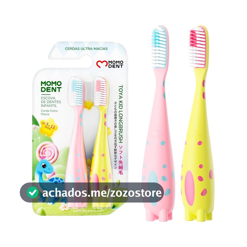 MOMODENT Escova de Dentes Infantil 2 Unidades, Para 3-12 Anos, Rosa+Verde