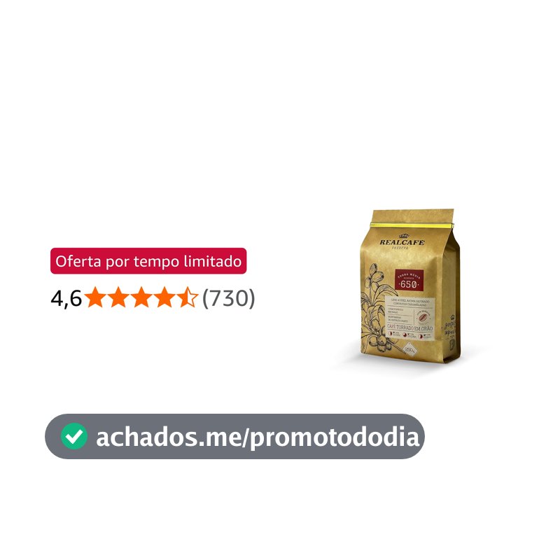 Oferta por tempo limitado para Membros Prime: CAFÉ ESPECIAL TORRADO EM GRÃOS REALCAFÉ RESERVA 650 - TORRA MÉDIA - 250G