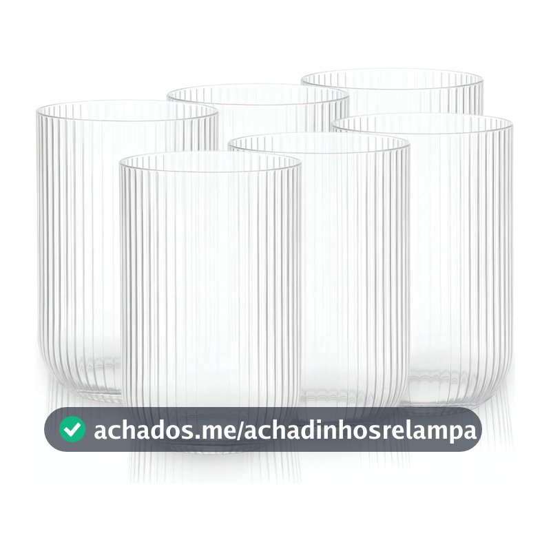 Jogo com 6 Copos Canelado Peças de Vidro Transparente, Linha 450ml