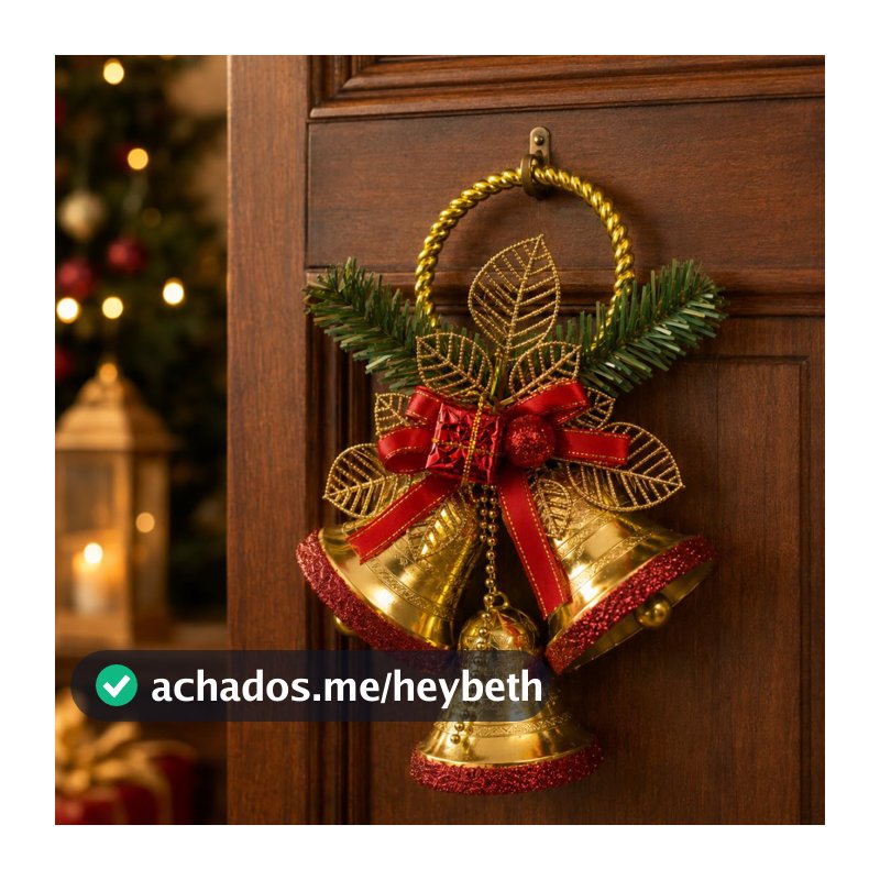 Sino De Natal Guirlanda Dourado 22cm Enfeite de Natal Pendurável Decoração Para Árvore, Porta, Casa, Sala, Cozinha, Jardim Presente Natalina Luxo