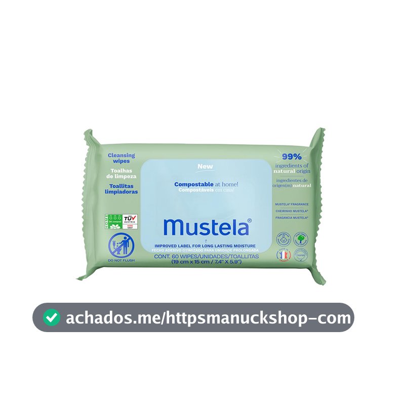 Mustela Toalhas Compostáveis Com Perfume 60 Unidades - Lenços Umedecidos Perfumados E Suaves Para Higiene Do Rosto Ao Bumbum – Com 99% De Ingredientes Naturais – Bebê E Criança