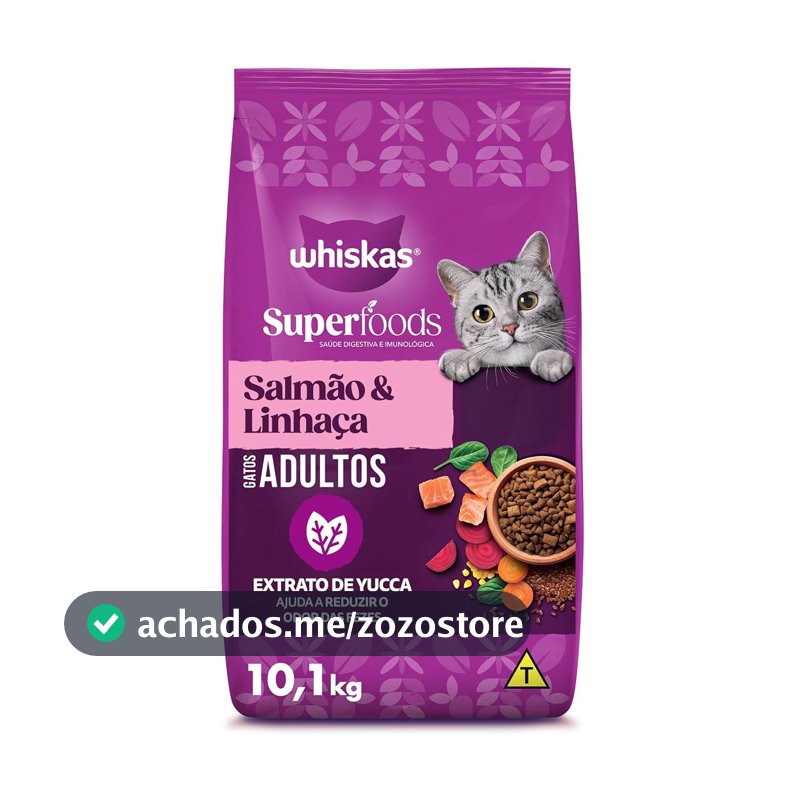 Ração Whiskas Superfoods Salmão e Linhaça Gatos Adultos 10,1kg
