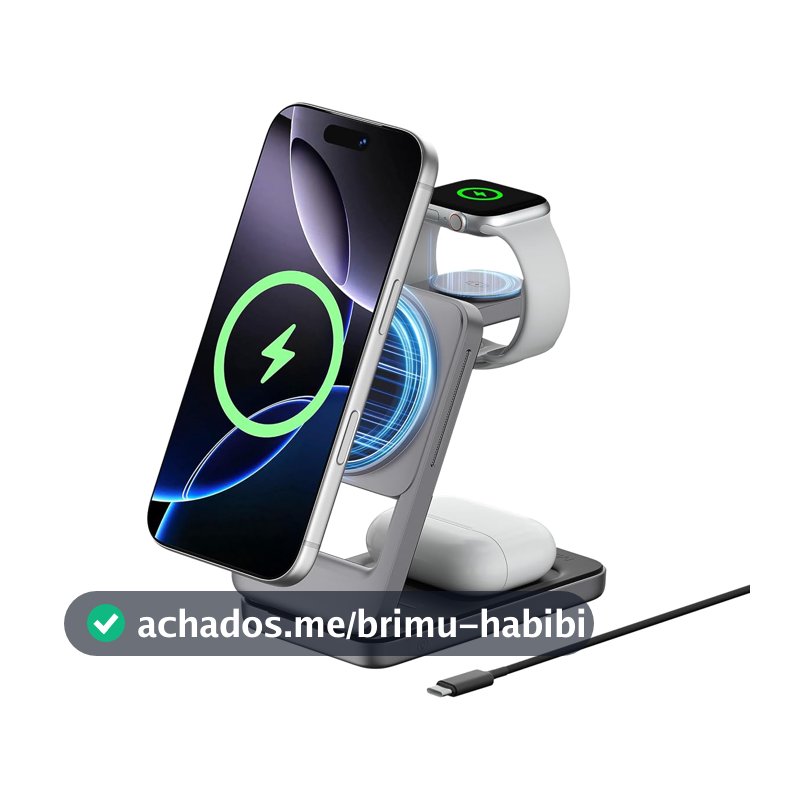 Basike Carregador indução 3 em 1 Magnético Dobrável Portátil, Luz Noturna