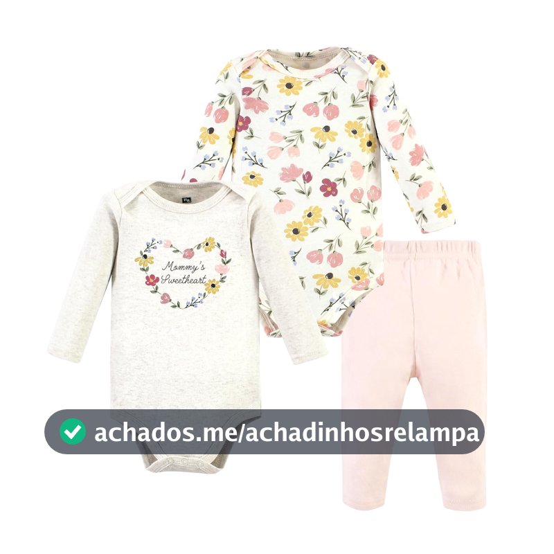 Hudson Baby Conjunto de body e calça de algodão unissex, Manga comprida floral pintada macia, Newborn