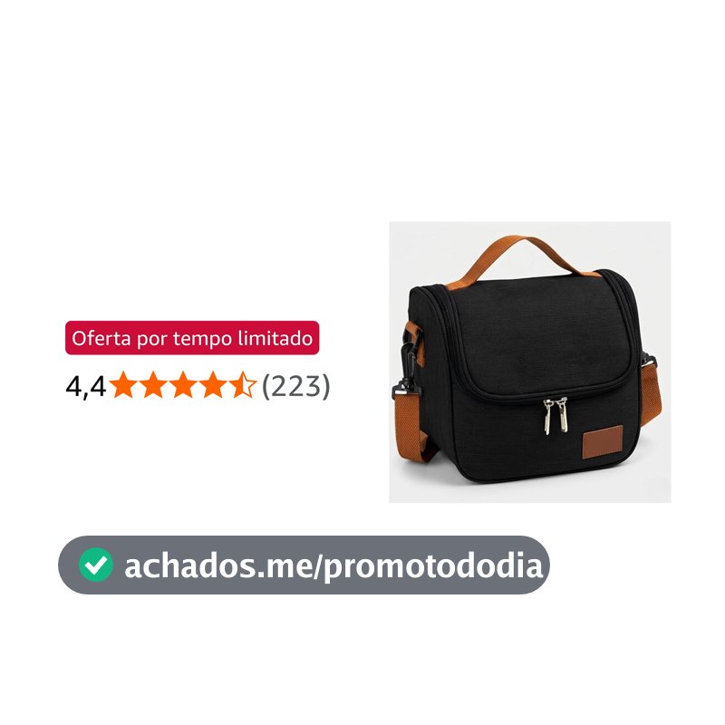 Bolsa Térmica Lancheira com Alça de Ombro para Marmita - Academira, Trabalho, Escola, Faculdade e Passeios - Marmiteira Impermeável Resistente 7 Litros - Cor PRETA