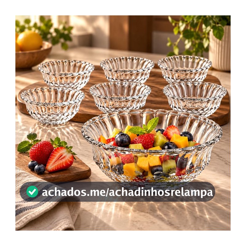 Conjunto Bowl Konia Luxury 6 Peças em Vidro Transparente Saladeira 240ml Tigelas para Saladas Frutas Sobremesas Petiscos Mesa Posta Cozinha Elegante De Luxo (Konia - 6 Peças)