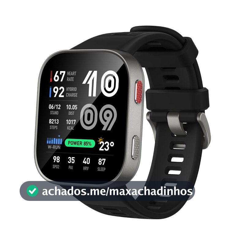 Amazfit Bip max Smart Watch 2.07" AMOLED Display, 50mm, 20-Day Battery, GPS, Water-Resistant, 4GB Storage, Offline Maps, 150+ Sports, iOS/Android Black