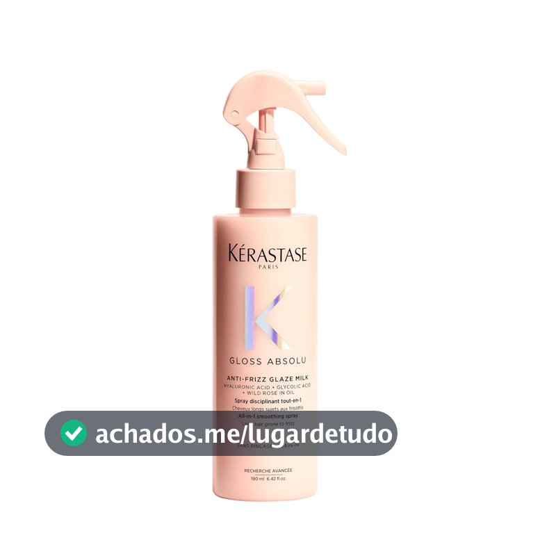 Kérastase, Spray, Gloss Absolu, Glaze Milk Anti-Frizz, para todos os tipos de cabelos, com ácido hialurônico, glicólico e óleo de rosa silvestre, proporciona brilho, protetor térmico, 190ml
