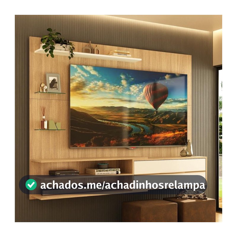 Multimóveis Painel para TV até 65 Polegadas 1 Porta e 5 Prateleiras MP1064 Rustic/Branco