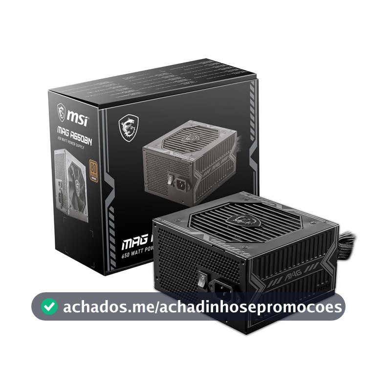 Fonte de Alimentação MSI MAG A650BN - 650W, 80 Plus, Bronze, PFC Ativo