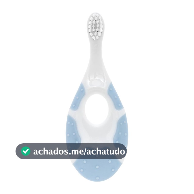 Buba Escova de Dente para Primeiros Dentinhos, 0-2 Anos, Cerdas Extra Macias, 10,5 cm, Branco e Azul