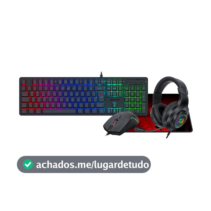Kit Gamer Redragon Essentials S166 Teclado Membrana, Mouse, Headset e Mousepad RGB ABNT2 Preto