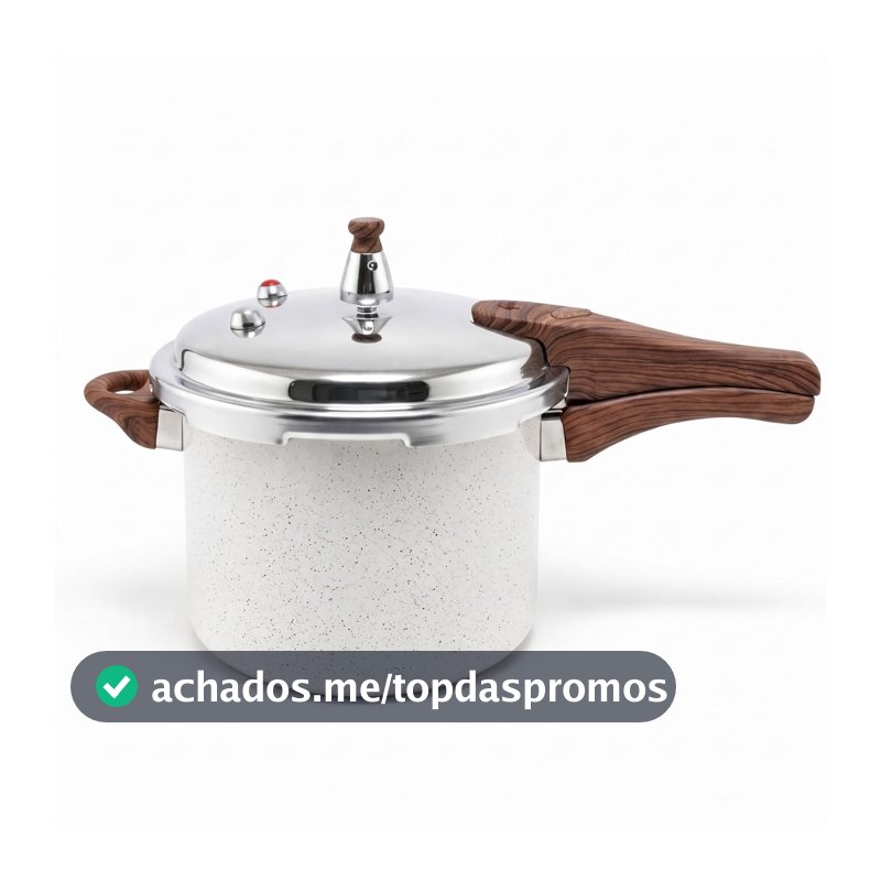 Panela de Pressão 4,2L com Revestimento Cerâmico Antiaderente, Fundo de Indução, Tampa em Aço Inox, Cabo Amadeirado e Sistema de Segurança