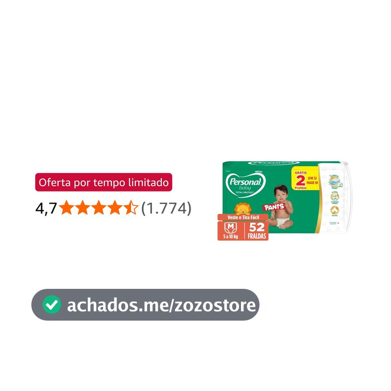 Personal Fralda Baby Total Protect Pants Média, 52 Unidades