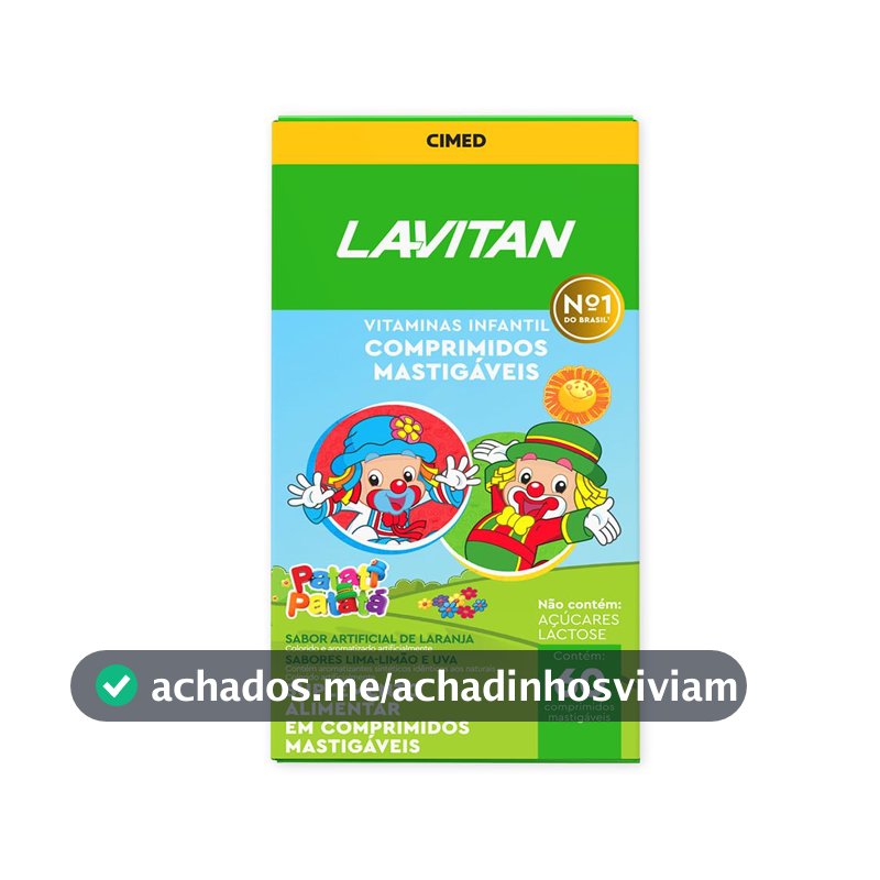 Vitamina Infantil Mastigável Tutti Frutti, Uva+Limão, Lavitan, 60 cápsulas