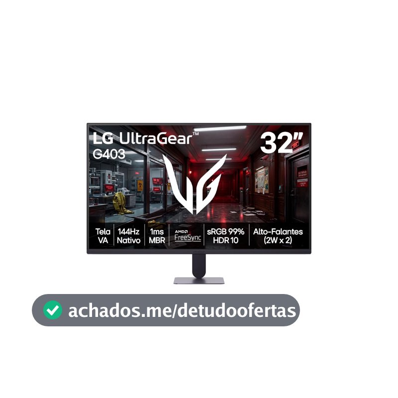 Monitor LG UltraGear - Tela VA FHD 32”, 144Hz nativo, 1ms (MBR), AMD FreeSync, HDR10, sRGB 99%, Preto - 32G403B