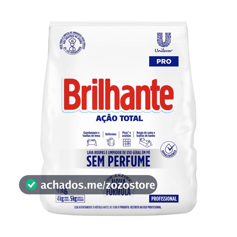 Brilhante Detergente Em Pó De Uso Geral Sem Perfume Limpeza Total Pro Pacote 4Kg