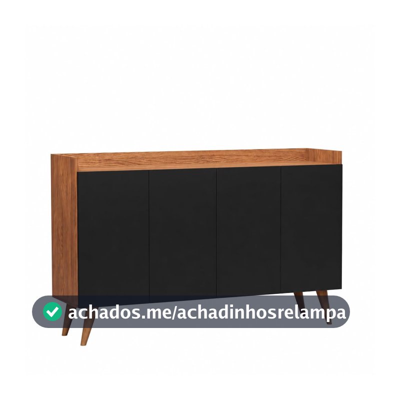 Aparador Buffet Balcão Cantinho do Café Retro 4 Portas Melissa Pés Palito Em Madeira Maciça - Freijó/Preto