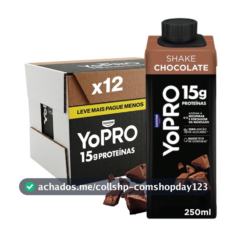 YoPRO Bebida Láctea UHT Chocolate Líquida Caixinha 250ml - 15g de Proteínas - Sem Lactose - Pack com 12 Unidades
