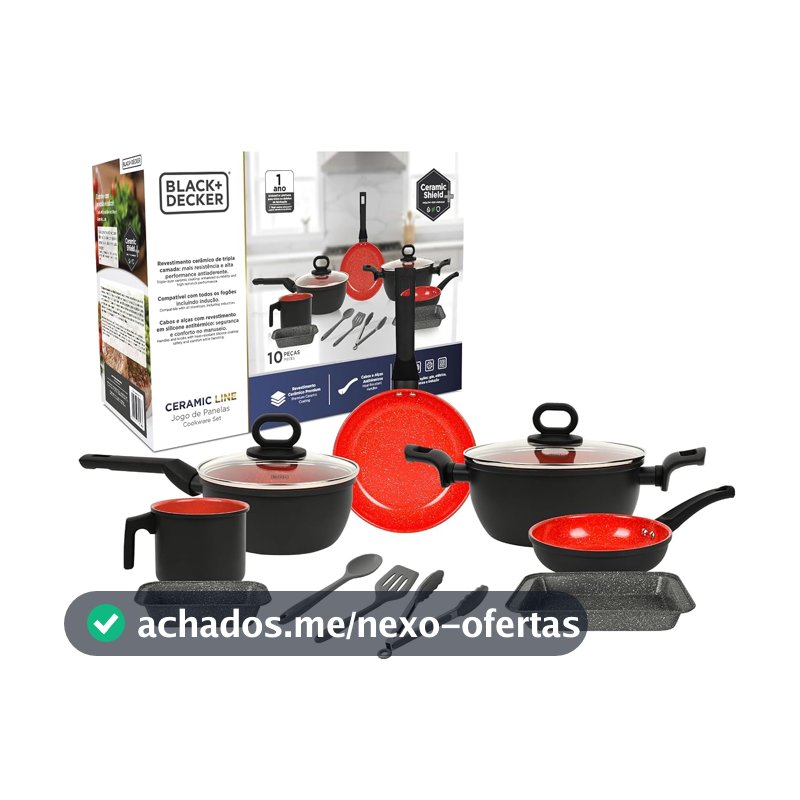 Jogo de Panelas BLACK DECKER 10 Peças Ceramic Line - Red Stone