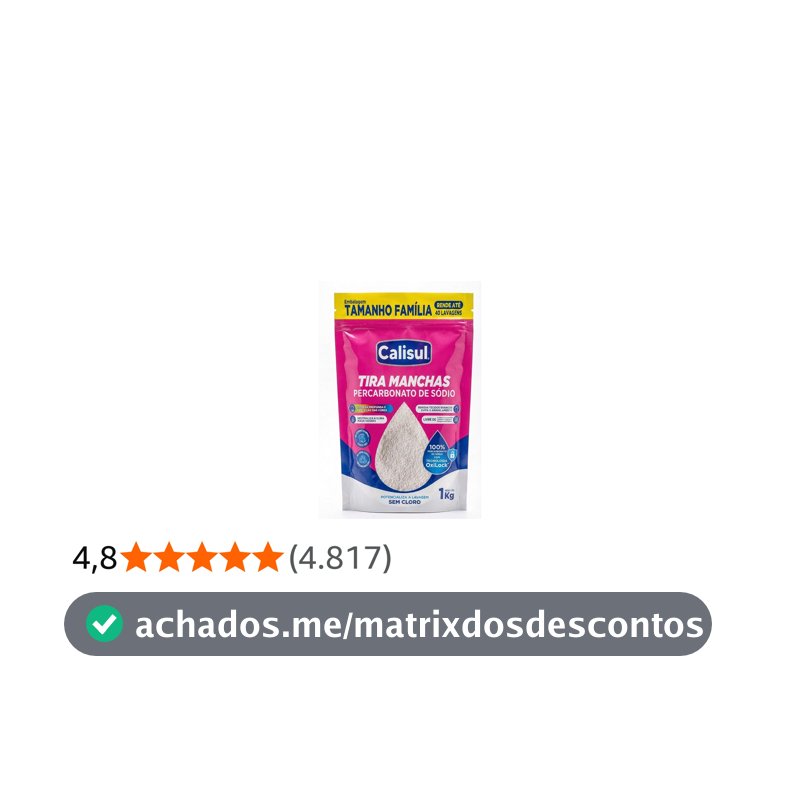 Percarbonato de Sódio 1kg 100% Puro Tira Manchas em Pó Sem Cloro, Biodegradável e Seguro para Roupas Brancas, Coloridas e Limpeza Doméstica Calisul