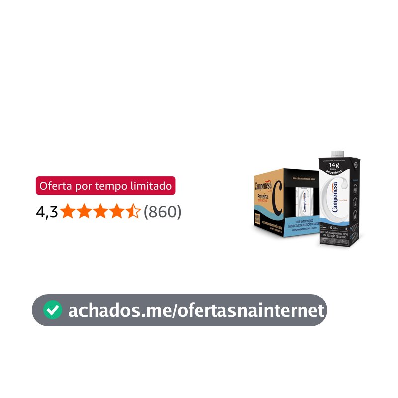 Camponesa Leite UHT Zero Lactose Com 14g de Proteína Desnatado 1L - 12 Unidades