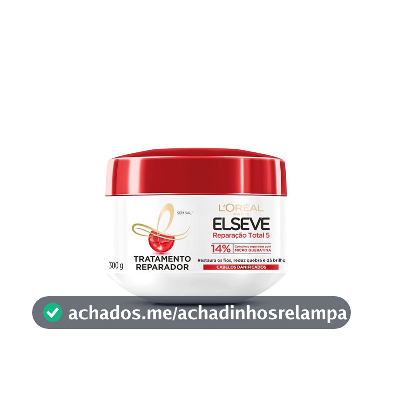 L'Oréal Paris Elseve Reparação Total 5+ Creme de Tratamento, Repara os 5 Sinais de Danos como Quebra e Ressecamento com Cicatri-Ceramida, Recupera, Hidrata e Dá Brilho, 300g