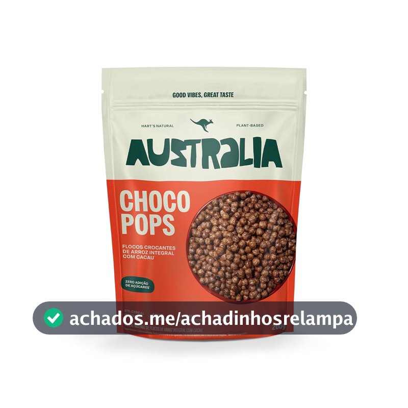 ChocoPops Australia Chocolate, Sem Açúcar, Sem Glúten, Vegano, 200g