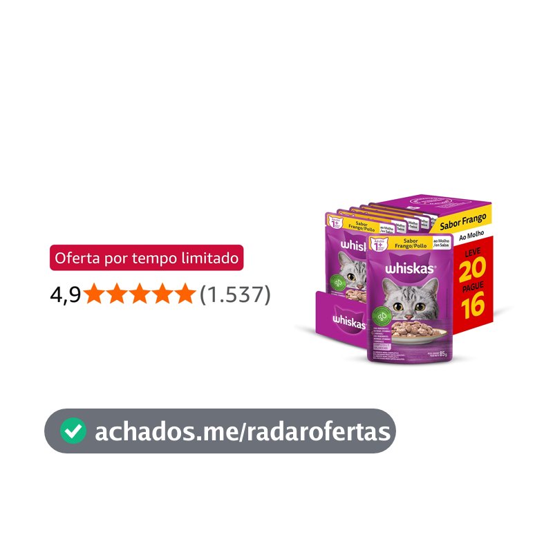Pack Ração Úmida Whiskas Sachê Frango ao Molho para Gatos Adultos - Leve 20 Pague 16