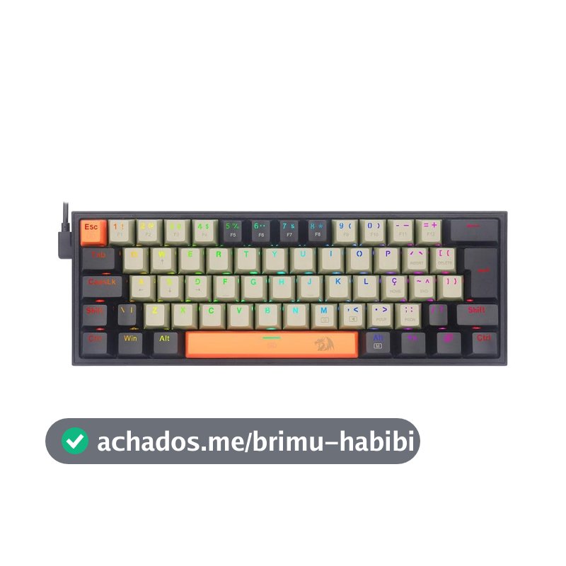 Teclado Mecânico Gamer Redragon Fizz 60% RGB Switch Marrom ABNT2 Laranja Cinza Preto K617RGB-OG GY BK