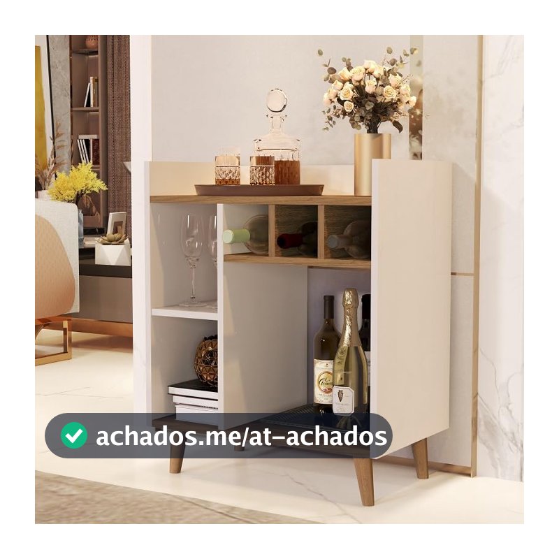 Aparador Buffet Casa/Retrô/Estilo Decor/Cantinho Do Café/Recepção/Off White/Freijó