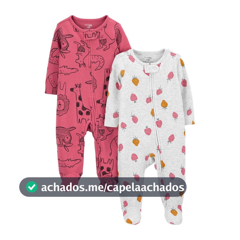 Macacão de dormir para bebês 2-way Zip Thermal Footed Sleep and Play, Pack of 2 Simple Joys by Carter'sMeninas