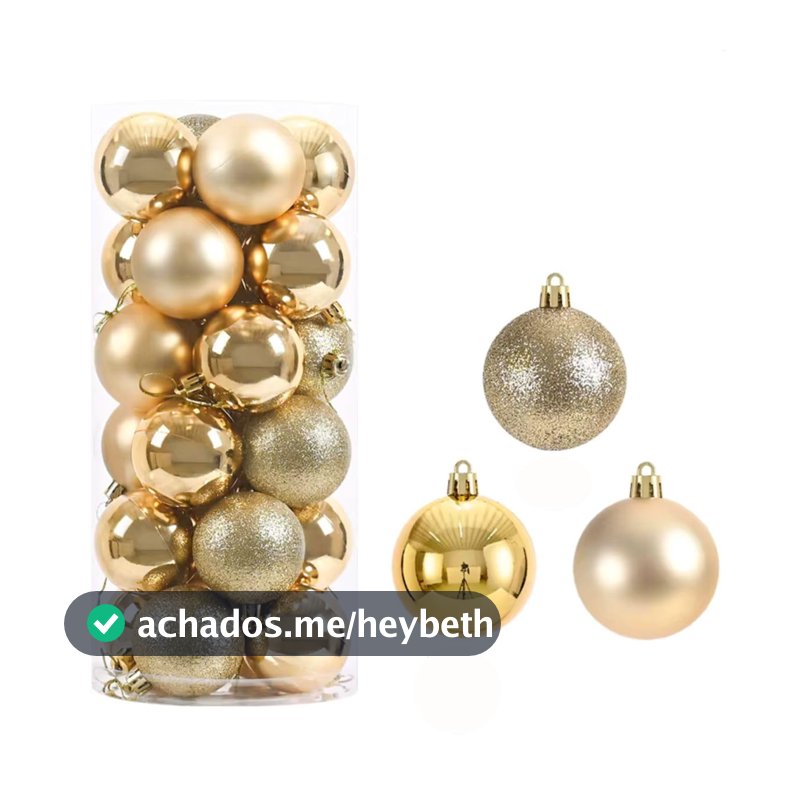 Kit 18 Bolas de Natal Douradas Lisas Foscas Glitter 6cm