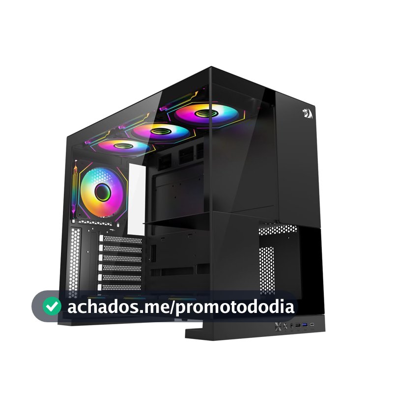 Gabinete Gamer Redragon Eternal Mid Tower Aquário Vidro Temperado Sem Fans Preto CA-612B
