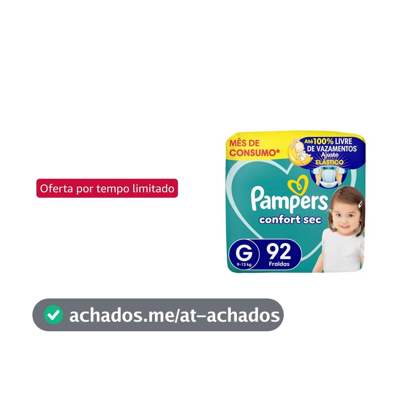 Fralda Pampers Confort Sec Tamanho G, 92 Unidades