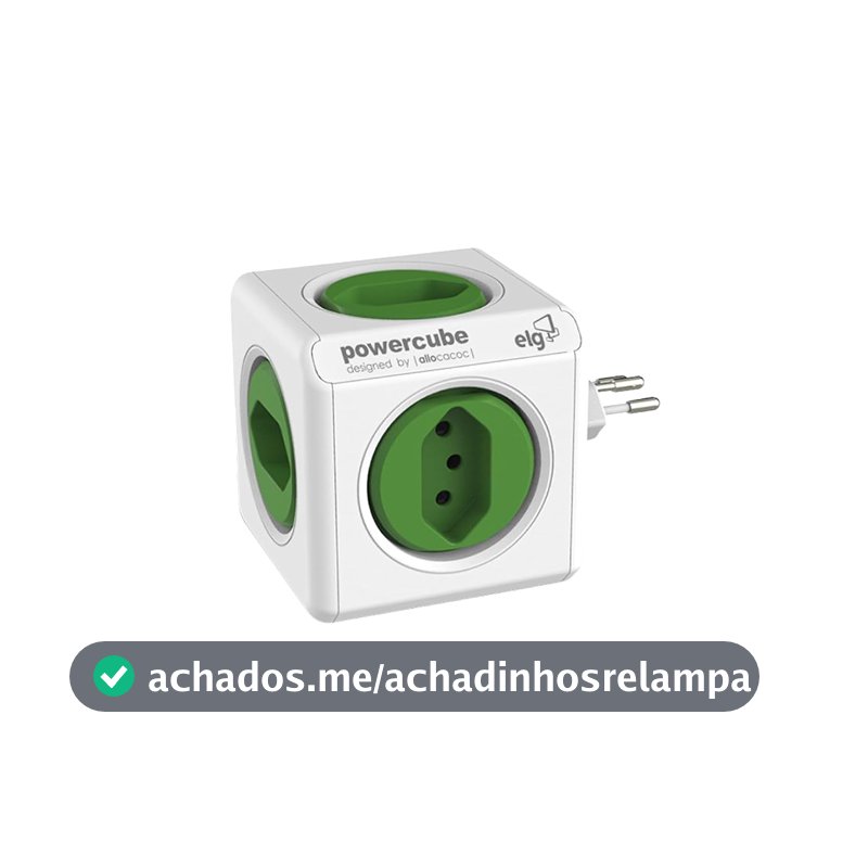 ELG, PWC-R5, PowerCube, Multiplicador 5 Tomadas, Disjuntor Integrado de 10A, Filtro de Linha com Protetor de Surto, Bivolt, Branco e Verde