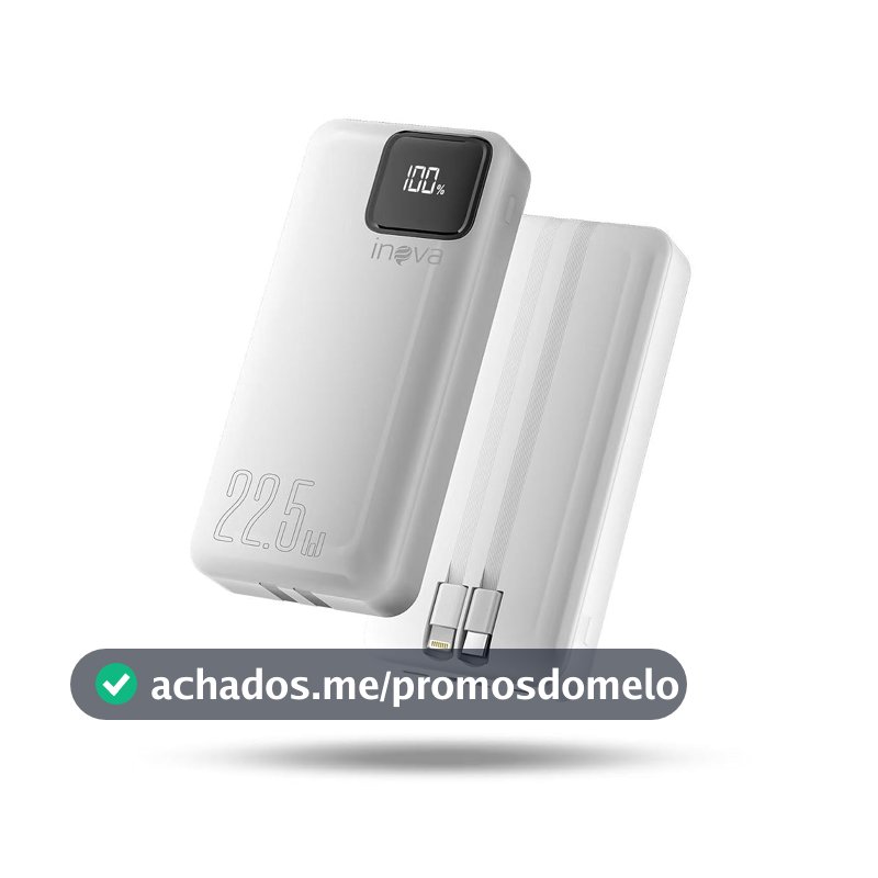 Power Bank com cabo integrado, Carregador Portátil de 20000mAh com Carga Rápida, Múltiplas Portas, Design Leve e Proteção Inteligente para Dispositivos iOS e Android/USB/Type-C/Branco(MD-12412)